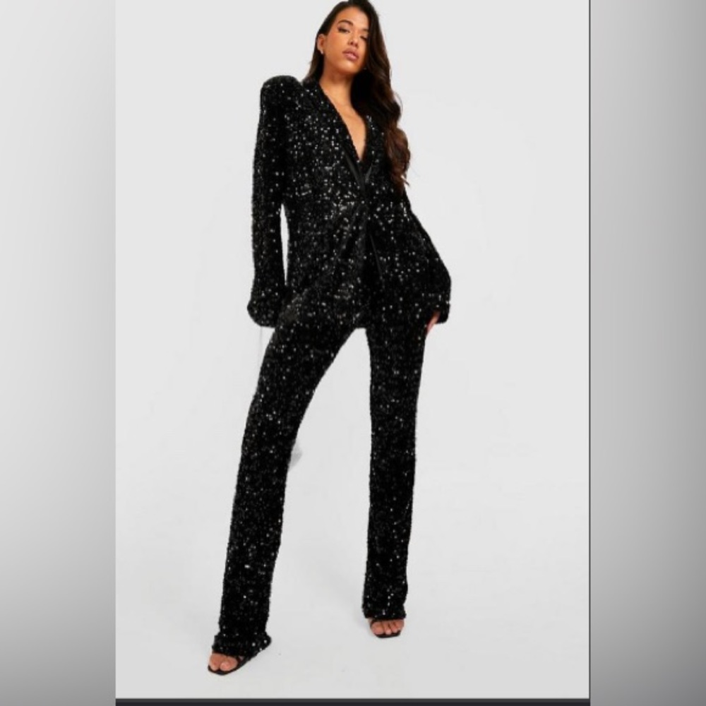 Black Velvet Sequin Flare pants